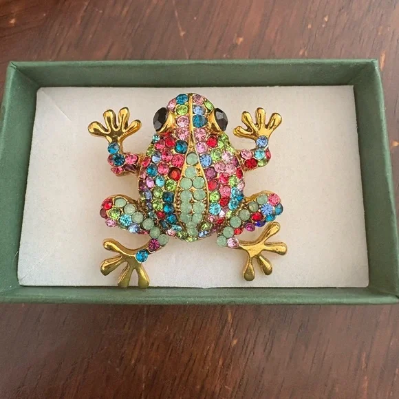Colorful Rhinestone Frog Brooch - Picture 12 of 12